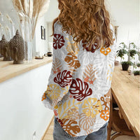 Brown Aloha Hawaiian Women Casual Shirt Monstera Hibiscus Tropical Pattern LT19 - Polynesian Pride