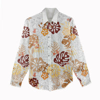 Brown Aloha Hawaiian Women Casual Shirt Monstera Hibiscus Tropical Pattern LT19 - Polynesian Pride
