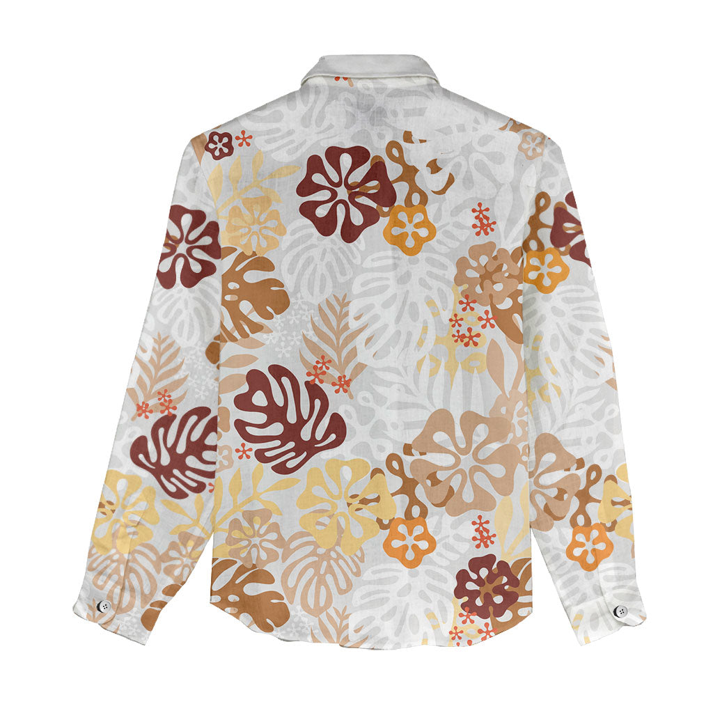 Brown Aloha Hawaiian Women Casual Shirt Monstera Hibiscus Tropical Pattern LT19 - Polynesian Pride