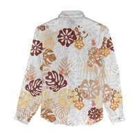 Brown Aloha Hawaiian Women Casual Shirt Monstera Hibiscus Tropical Pattern LT19 - Polynesian Pride