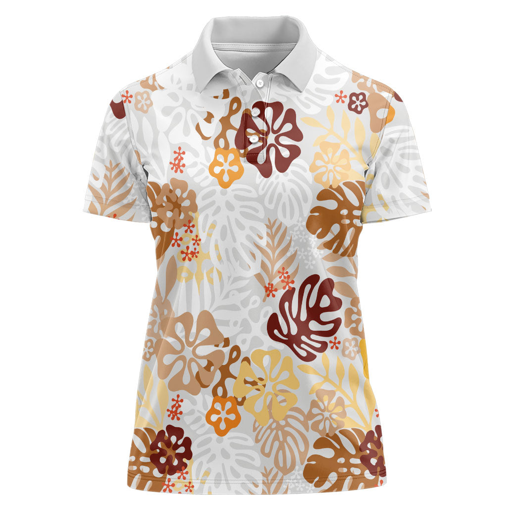 Brown Aloha Hawaiian Women Polo Shirt Monstera Hibiscus Tropical Pattern LT19 Female Brown - Polynesian Pride