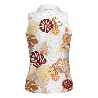 Brown Aloha Hawaiian Women Sleeveless Polo Shirt Monstera Hibiscus Tropical Pattern LT19 - Polynesian Pride