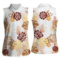 Brown Aloha Hawaiian Women Sleeveless Polo Shirt Monstera Hibiscus Tropical Pattern LT19 - Polynesian Pride