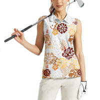 Brown Aloha Hawaiian Women Sleeveless Polo Shirt Monstera Hibiscus Tropical Pattern LT19 - Polynesian Pride