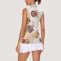 Brown Aloha Hawaiian Women Sleeveless Polo Shirt Monstera Hibiscus Tropical Pattern LT19 - Polynesian Pride