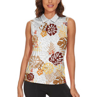 Brown Aloha Hawaiian Women Sleeveless Polo Shirt Monstera Hibiscus Tropical Pattern LT19 - Polynesian Pride