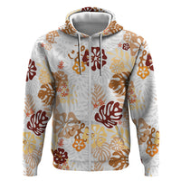 Brown Aloha Hawaiian Zip Hoodie Monstera Hibiscus Tropical Pattern LT19 Zip Hoodie Brown - Polynesian Pride