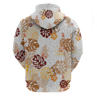 Brown Aloha Hawaiian Zip Hoodie Monstera Hibiscus Tropical Pattern LT19 - Polynesian Pride