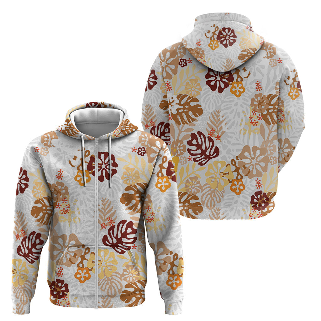 Brown Aloha Hawaiian Zip Hoodie Monstera Hibiscus Tropical Pattern LT19 - Polynesian Pride