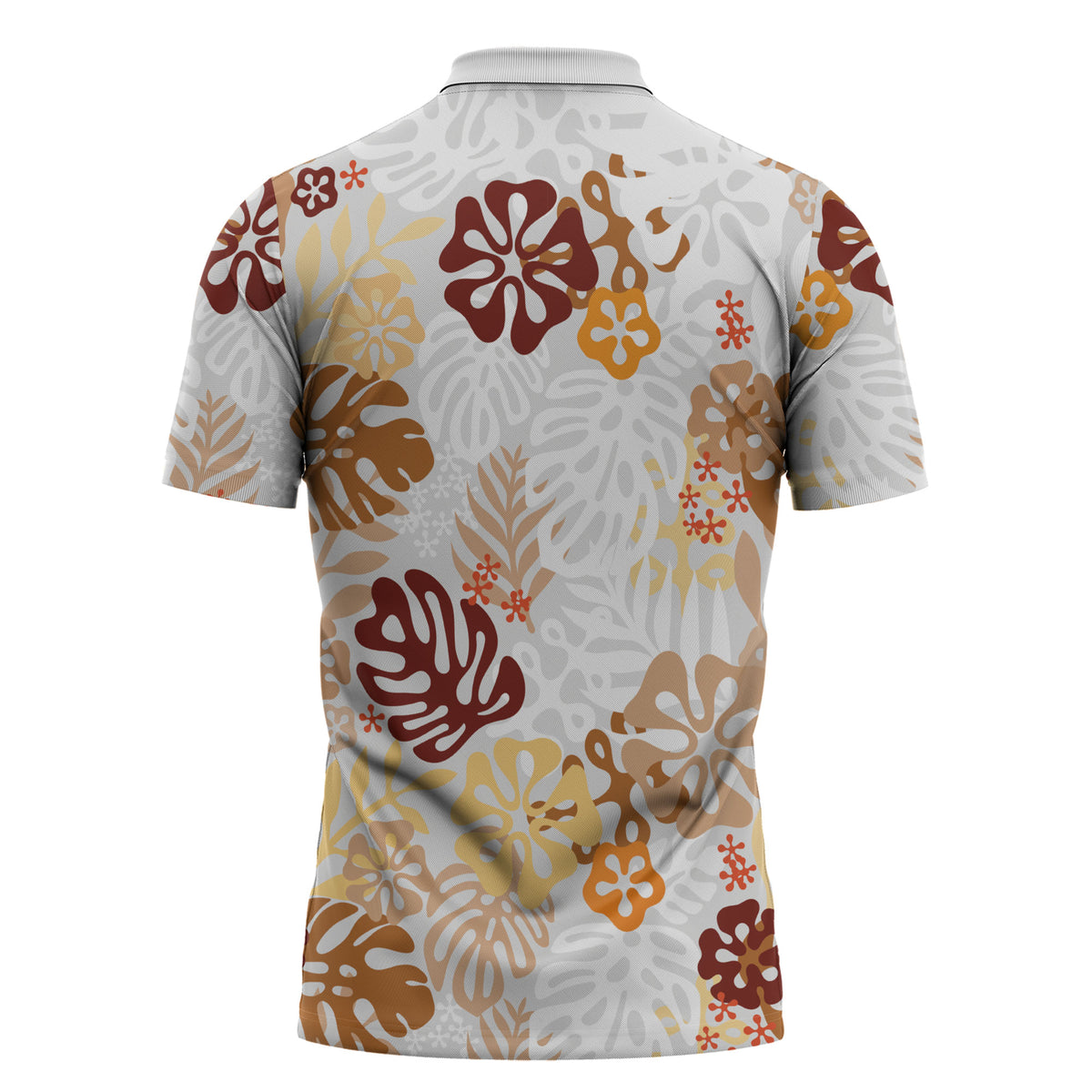 Brown Aloha Hawaiian Zipper Polo Shirt Monstera Hibiscus Tropical Pattern LT19 - Polynesian Pride
