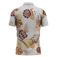 Brown Aloha Hawaiian Zipper Polo Shirt Monstera Hibiscus Tropical Pattern LT19 - Polynesian Pride