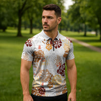 Brown Aloha Hawaiian Zipper Polo Shirt Monstera Hibiscus Tropical Pattern LT19 - Polynesian Pride