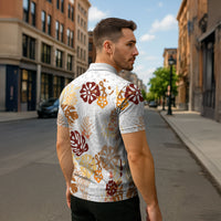 Brown Aloha Hawaiian Zipper Polo Shirt Monstera Hibiscus Tropical Pattern LT19 - Polynesian Pride