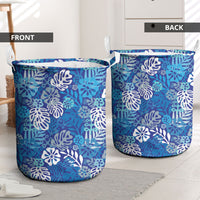 Blue Aloha Hawaiian Laundry Basket Monstera Hibiscus Tropical Pattern LT19 - Polynesian Pride