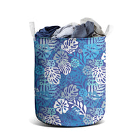 Blue Aloha Hawaiian Laundry Basket Monstera Hibiscus Tropical Pattern LT19 - Polynesian Pride