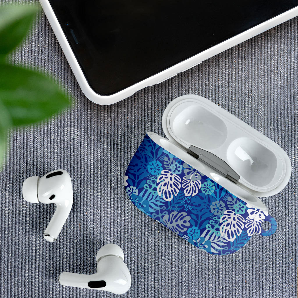 Blue Aloha Hawaiian AirPods Case Monstera Hibiscus Tropical Pattern LT19 - Polynesian Pride