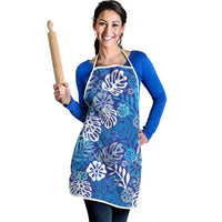 Blue Aloha Hawaiian Apron Monstera Hibiscus Tropical Pattern LT19 - Polynesian Pride