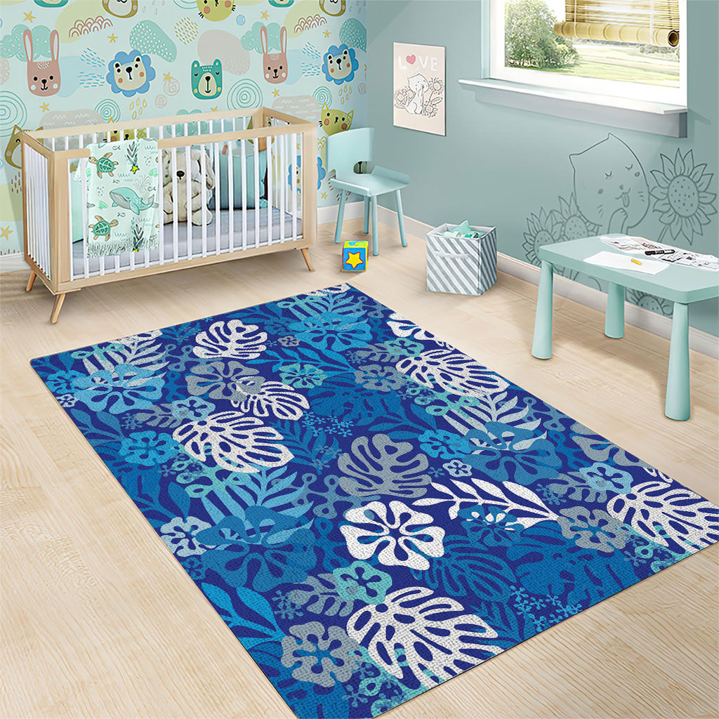 Blue Aloha Hawaiian Area Rug Monstera Hibiscus Tropical Pattern LT19 - Polynesian Pride