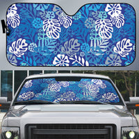 Blue Aloha Hawaiian Auto Sun Shade Monstera Hibiscus Tropical Pattern LT19 Blue - Polynesian Pride