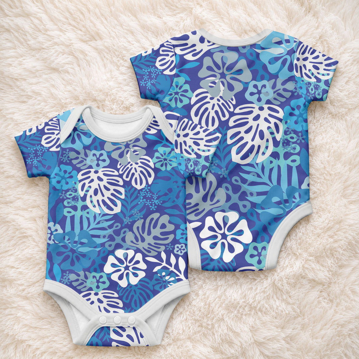Blue Aloha Hawaiian Baby Onesie Monstera Hibiscus Tropical Pattern LT19 - Polynesian Pride