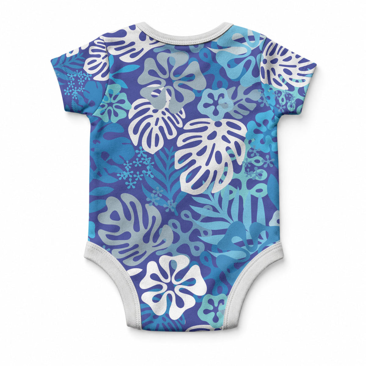 Blue Aloha Hawaiian Baby Onesie Monstera Hibiscus Tropical Pattern LT19 - Polynesian Pride