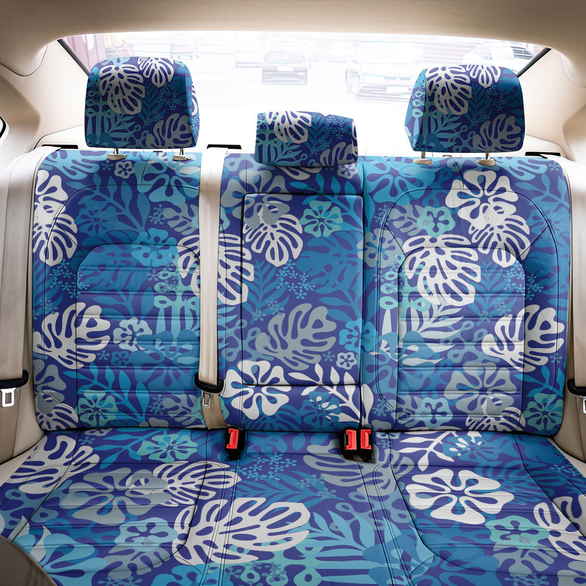 Blue Aloha Hawaiian Back Car Seat Cover Monstera Hibiscus Tropical Pattern LT19 - Polynesian Pride