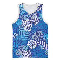 Blue Aloha Hawaiian Basketball Jersey Monstera Hibiscus Tropical Pattern LT19 Unisex Blue - Polynesian Pride