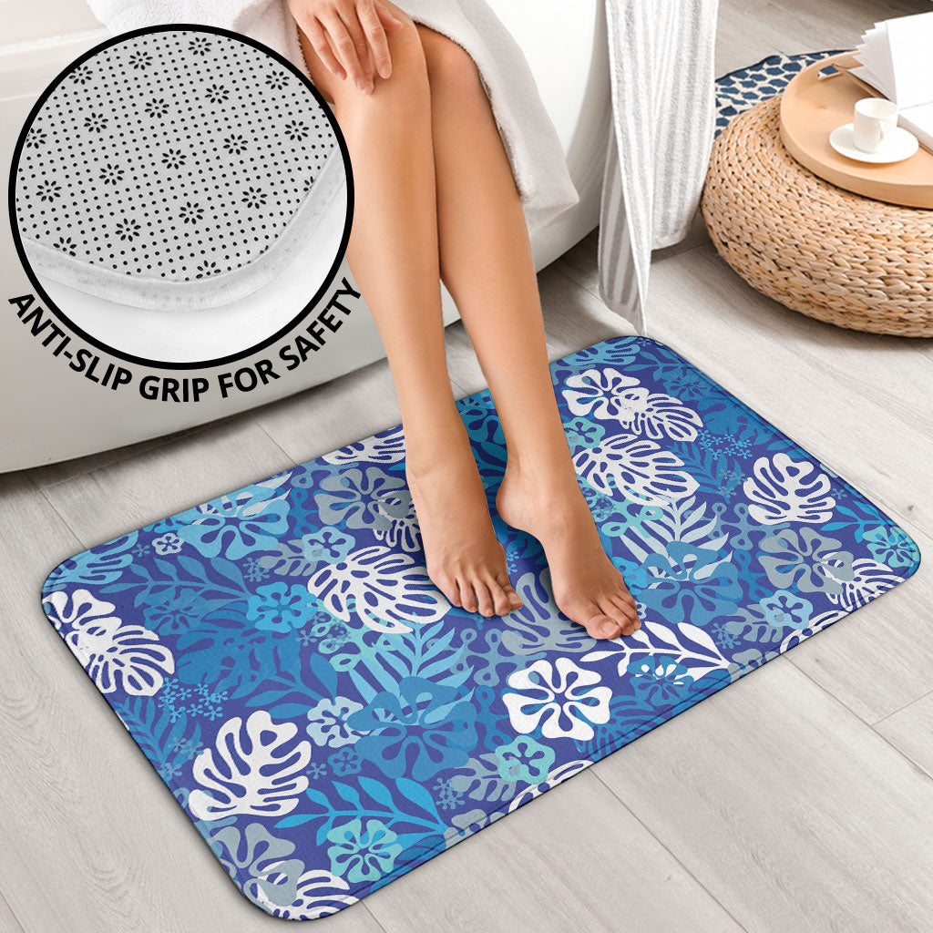 Blue Aloha Hawaiian Bathroom Set Monstera Hibiscus Tropical Pattern LT19 - Polynesian Pride