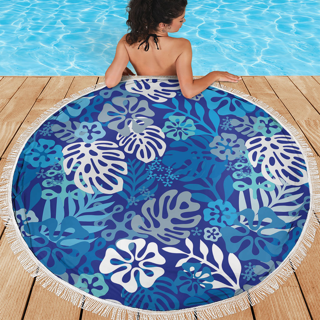 Blue Aloha Hawaiian Beach Blanket Monstera Hibiscus Tropical Pattern LT19 - Polynesian Pride