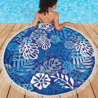 Blue Aloha Hawaiian Beach Blanket Monstera Hibiscus Tropical Pattern LT19 - Polynesian Pride