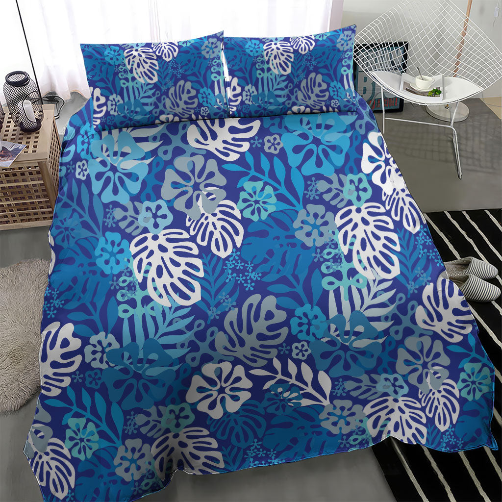 Blue Aloha Hawaiian Bedding Set Monstera Hibiscus Tropical Pattern LT19 - Polynesian Pride