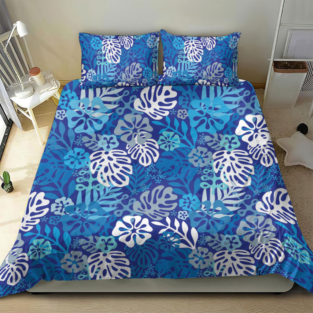 Blue Aloha Hawaiian Bedding Set Monstera Hibiscus Tropical Pattern LT19 - Polynesian Pride