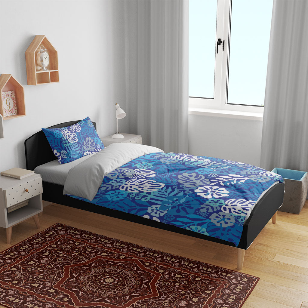 Blue Aloha Hawaiian Bedding Set Monstera Hibiscus Tropical Pattern LT19 - Polynesian Pride
