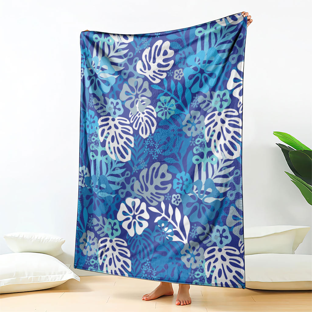 Blue Aloha Hawaiian Blanket Monstera Hibiscus Tropical Pattern LT19 - Polynesian Pride