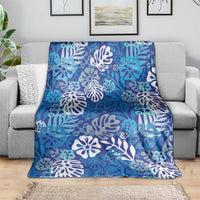 Blue Aloha Hawaiian Blanket Monstera Hibiscus Tropical Pattern LT19 - Polynesian Pride