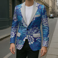 Blue Aloha Hawaiian Blazer Monstera Hibiscus Tropical Pattern LT19 - Polynesian Pride