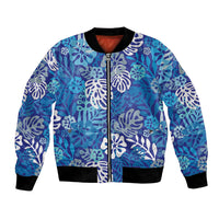 Blue Aloha Hawaiian Bomber Jacket Monstera Hibiscus Tropical Pattern LT19 Unisex Blue - Polynesian Pride