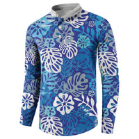 Blue Aloha Hawaiian Button Sweatshirt Monstera Hibiscus Tropical Pattern LT19 - Polynesian Pride