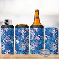 Blue Aloha Hawaiian 4 in 1 Can Cooler Tumbler Monstera Hibiscus Tropical Pattern LT19 - Polynesian Pride