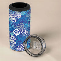 Blue Aloha Hawaiian 4 in 1 Can Cooler Tumbler Monstera Hibiscus Tropical Pattern LT19 - Polynesian Pride