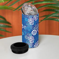 Blue Aloha Hawaiian 4 in 1 Can Cooler Tumbler Monstera Hibiscus Tropical Pattern LT19 - Polynesian Pride