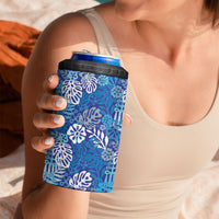 Blue Aloha Hawaiian 4 in 1 Can Cooler Tumbler Monstera Hibiscus Tropical Pattern LT19 - Polynesian Pride