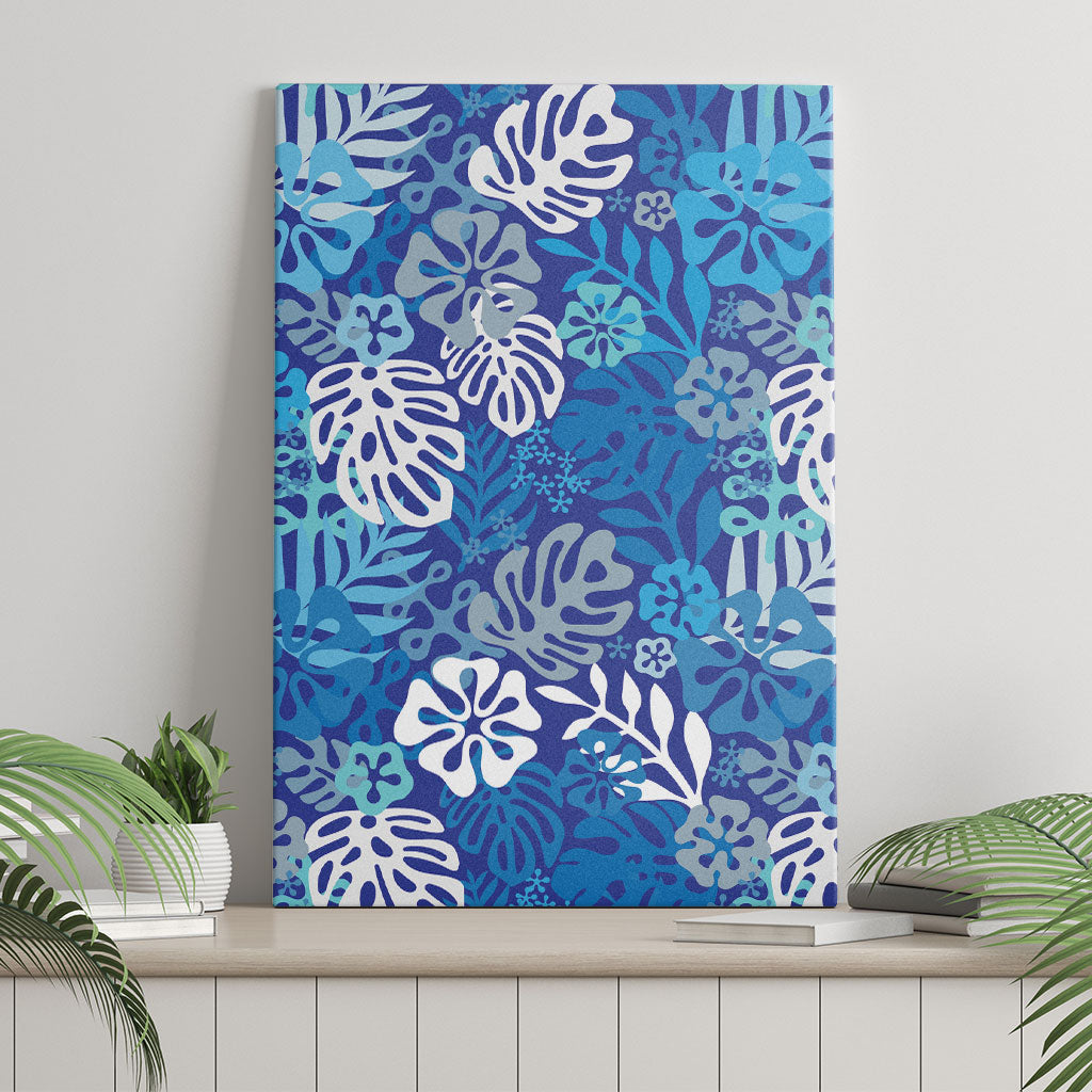 Blue Aloha Hawaiian Canvas Wall Art Monstera Hibiscus Tropical Pattern LT19 - Polynesian Pride