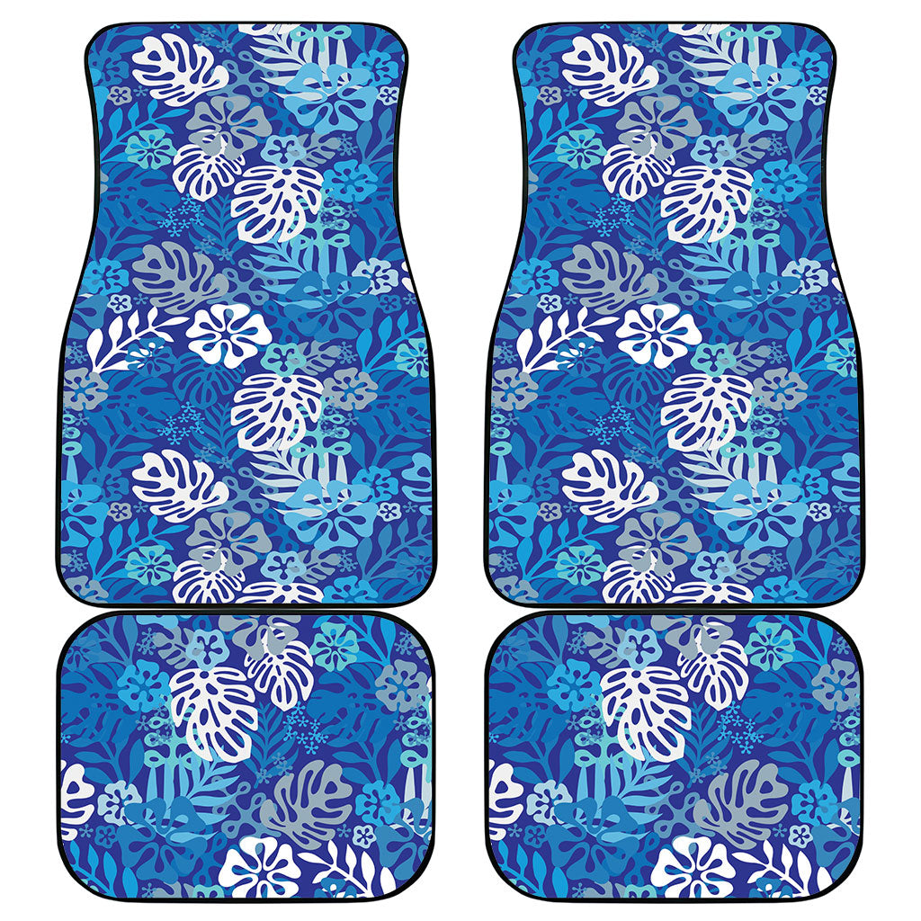 Blue Aloha Hawaiian Car Mats Monstera Hibiscus Tropical Pattern LT19 - Polynesian Pride
