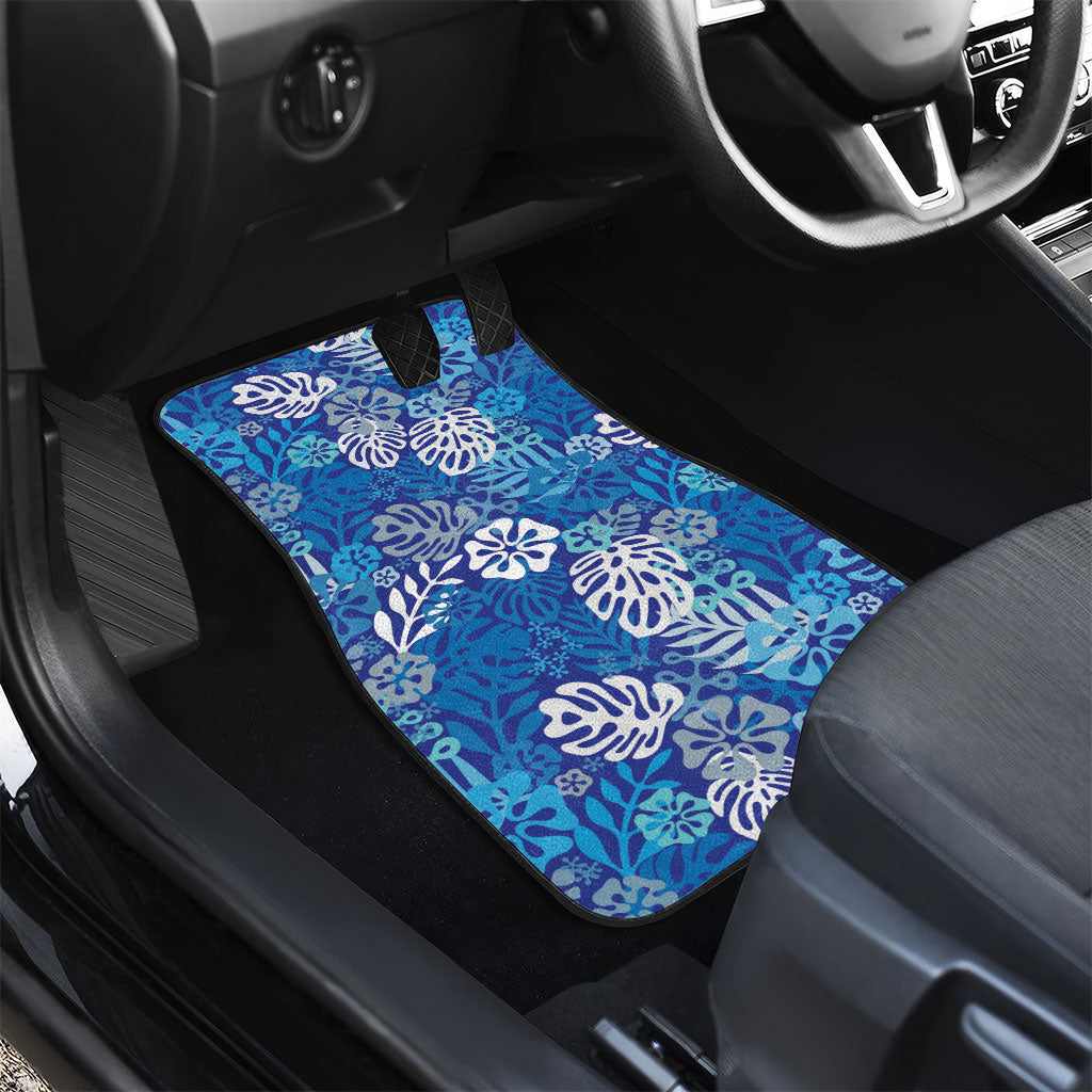 Blue Aloha Hawaiian Car Mats Monstera Hibiscus Tropical Pattern LT19 - Polynesian Pride