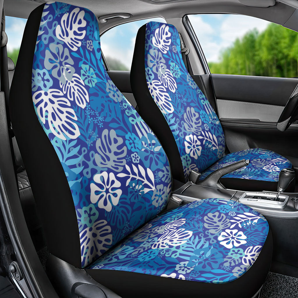 Blue Aloha Hawaiian Car Seat Cover Monstera Hibiscus Tropical Pattern LT19 - Polynesian Pride