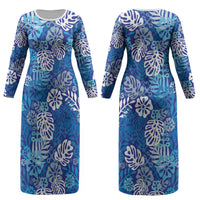 Blue Aloha Hawaiian Couples Matching Long Sleeve Bodycon Dress and Hawaiian Shirt Monstera Hibiscus Tropical Pattern LT19 - Polynesian Pride