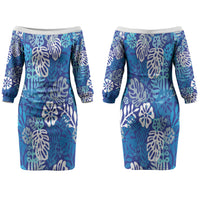 Blue Aloha Hawaiian Couples Matching Off The Shoulder Long Sleeve Dress and Hawaiian Shirt Monstera Hibiscus Tropical Pattern LT19 - Polynesian Pride