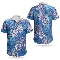 Blue Aloha Hawaiian Couples Matching Puletasi and Hawaiian Shirt Monstera Hibiscus Tropical Pattern LT19 - Polynesian Pride