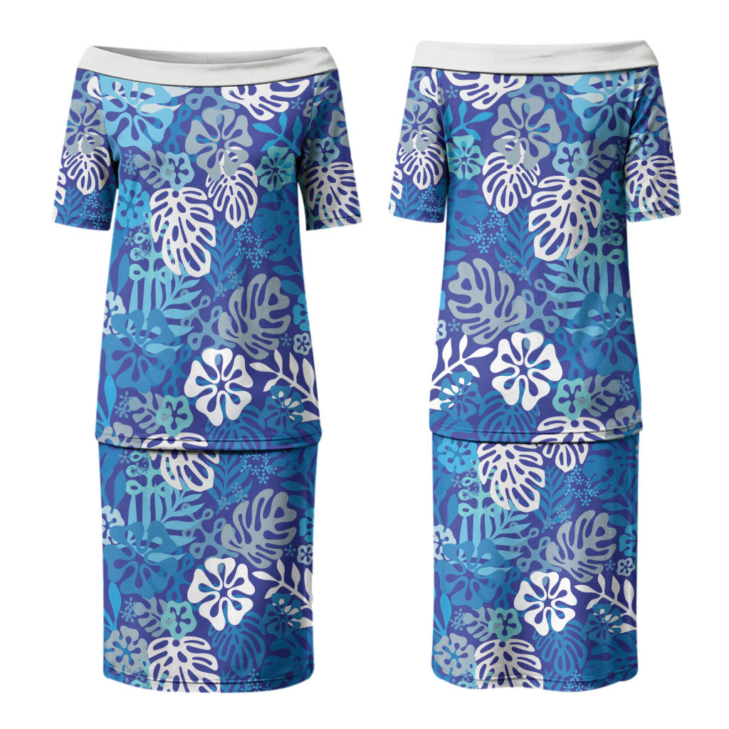 Blue Aloha Hawaiian Couples Matching Puletasi and Hawaiian Shirt Monstera Hibiscus Tropical Pattern LT19 - Polynesian Pride